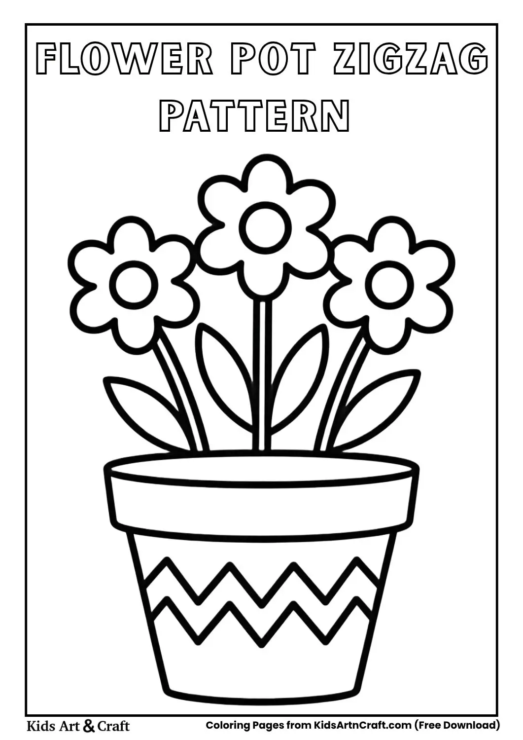 flower pot with zigzag patterns black and white coloring page for kids