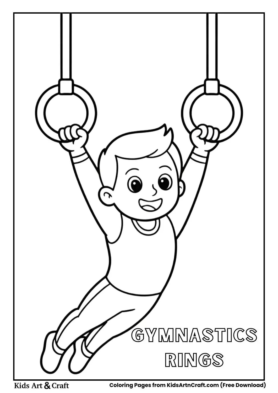 gymnast hanging from rings black and white coloring page