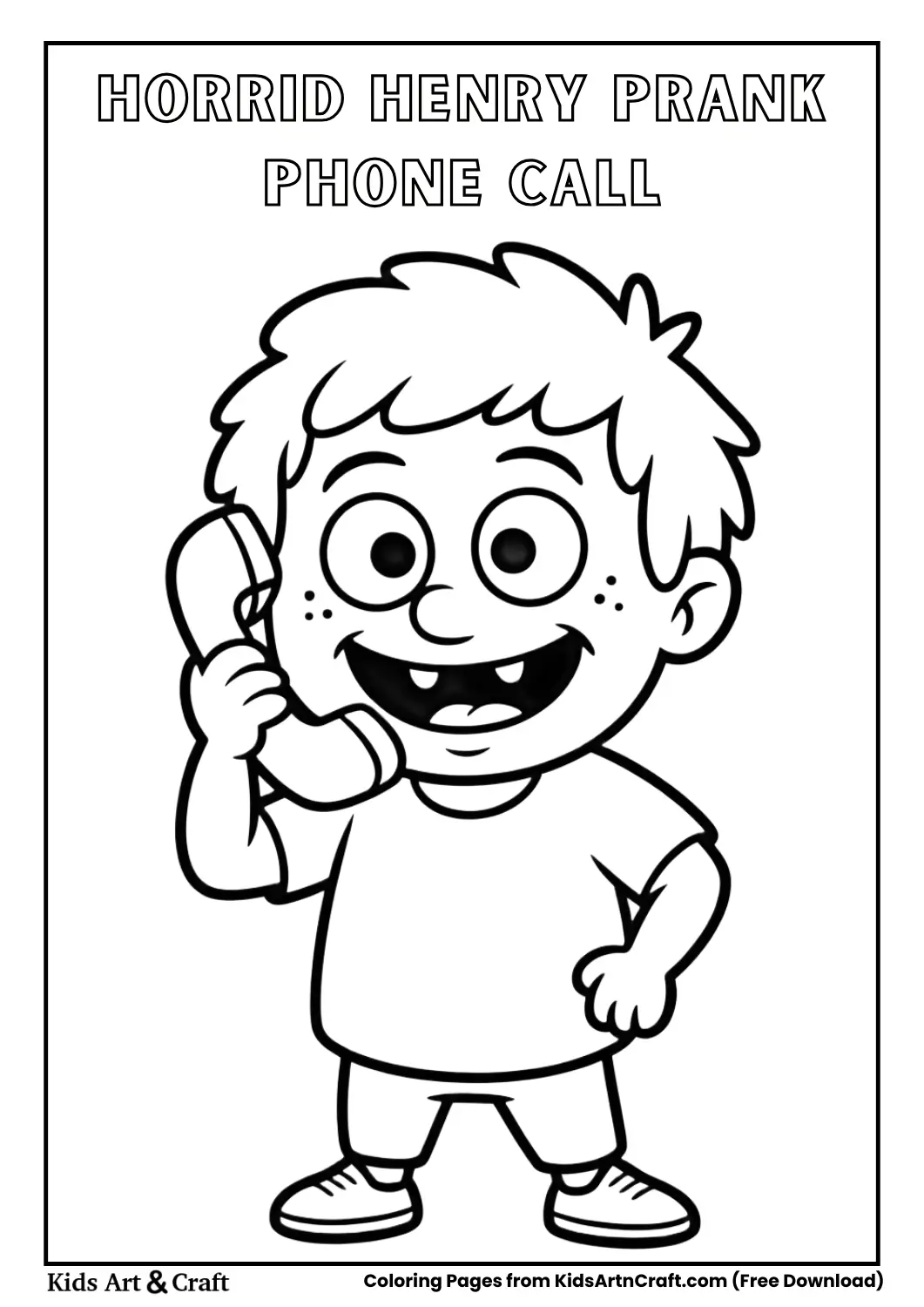 Horrid Henry making prank phone call cartoon coloring page