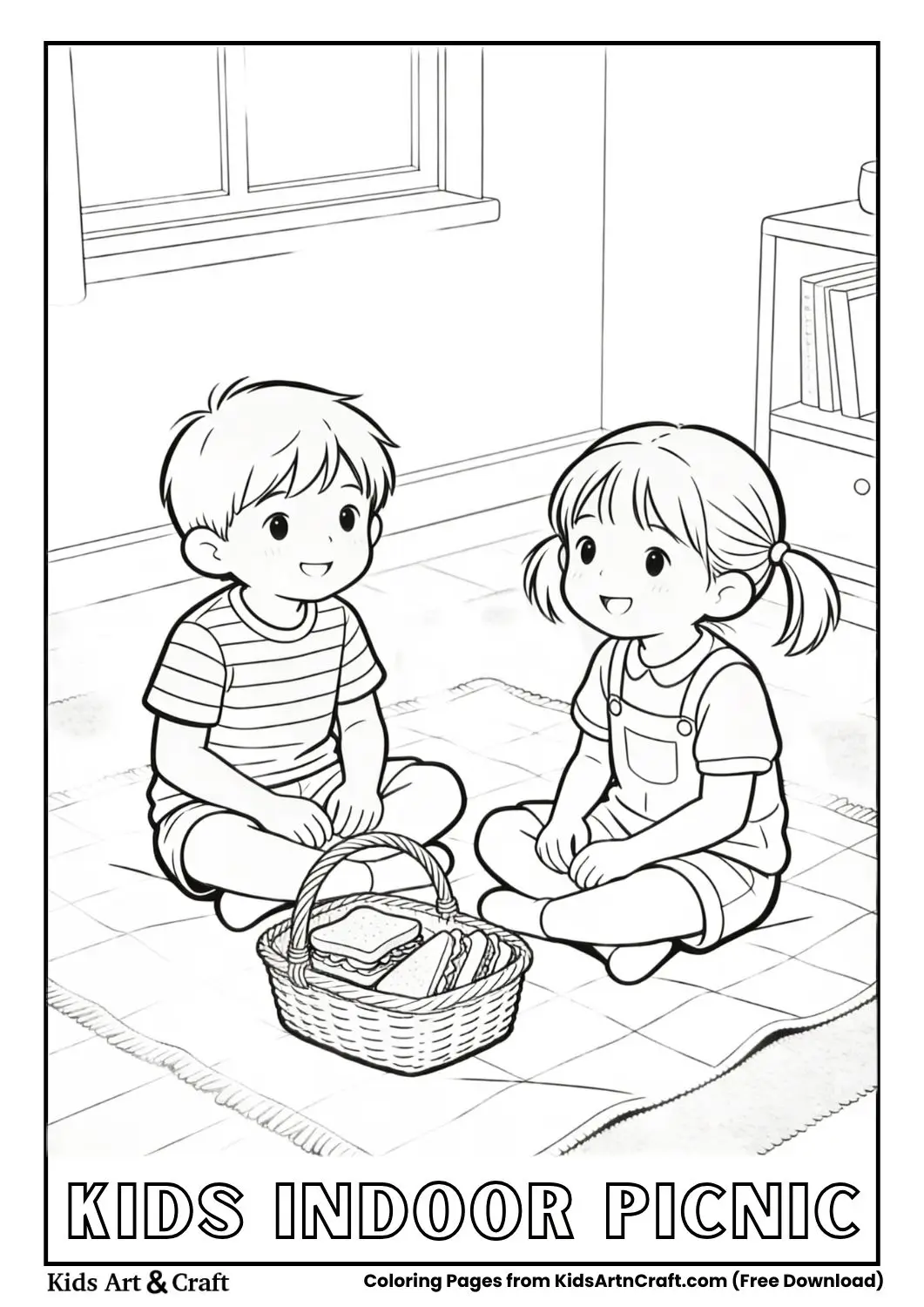 Children having picnic on living room floor