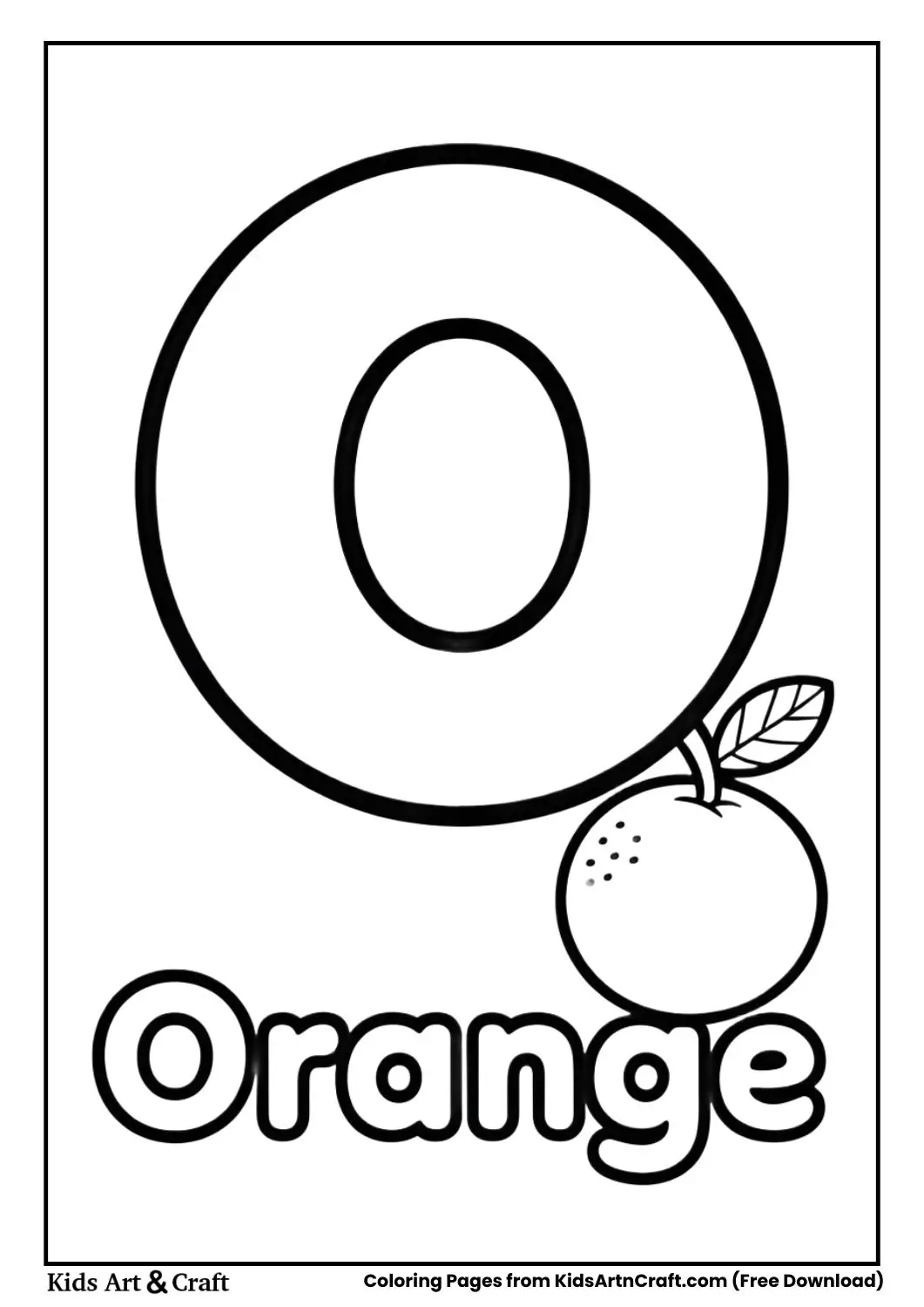 O for Orange coloring page with fruit