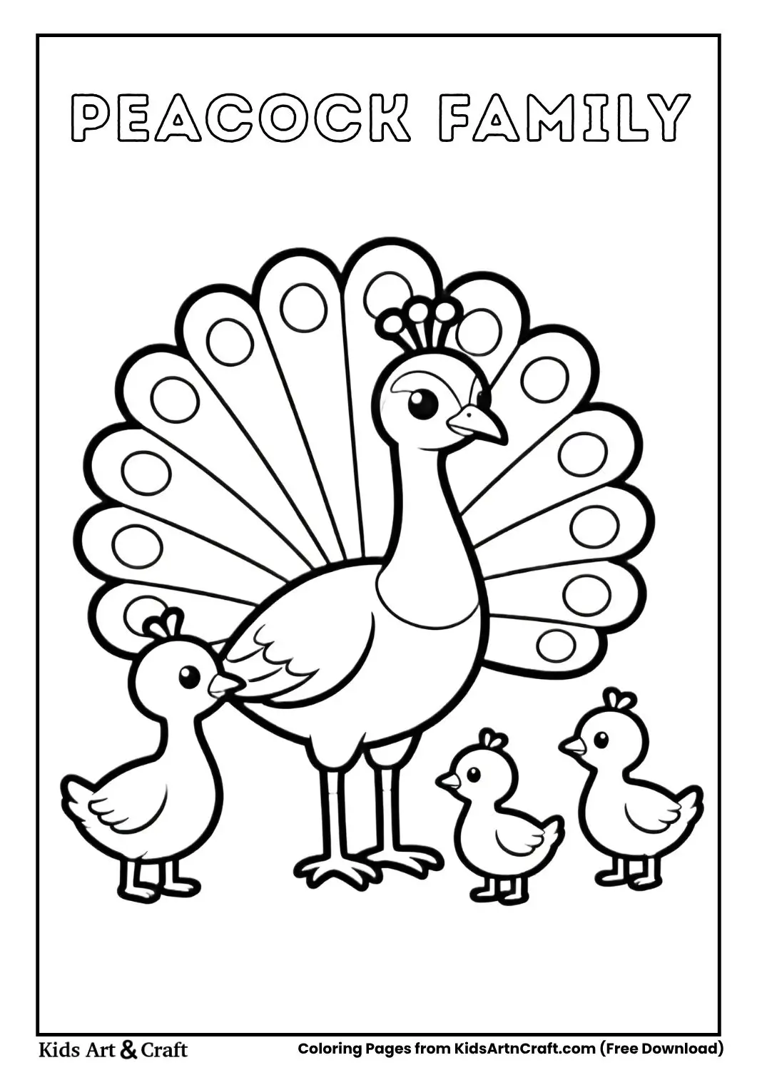 Peacock parent and baby simple coloring page
