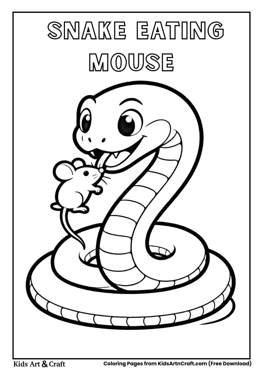 Snake eating mouse simple coloring page for kids