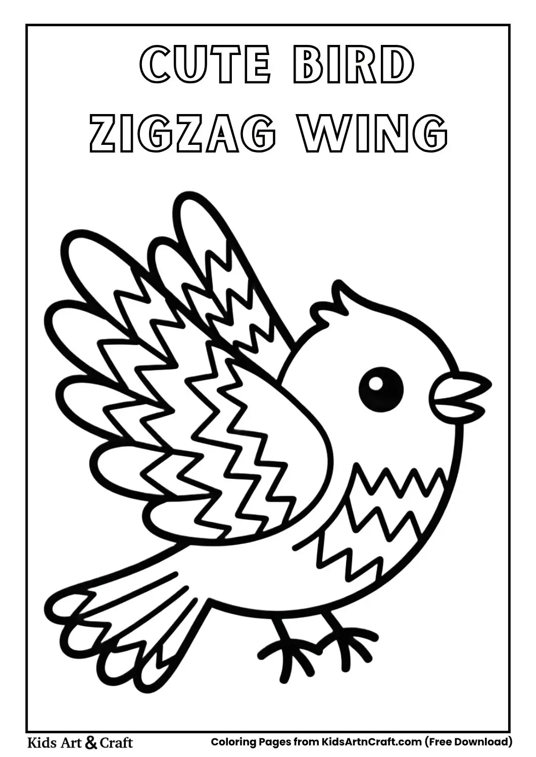 cute bird with zigzag wing patterns black and white coloring page