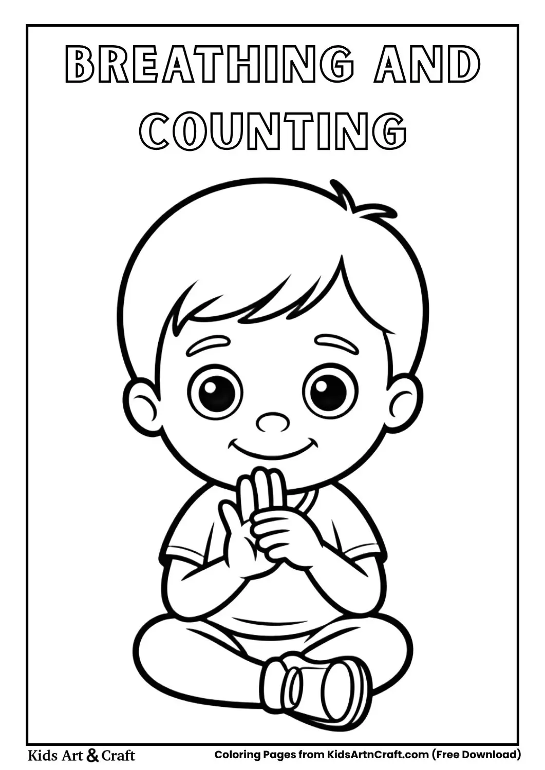 child counting fingers while breathing mindfulness coloring page