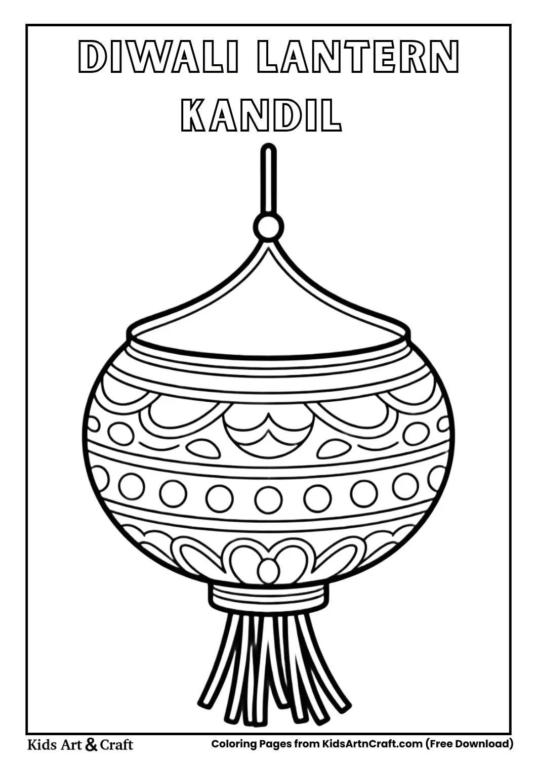 hanging Diwali lantern with tassels coloring page