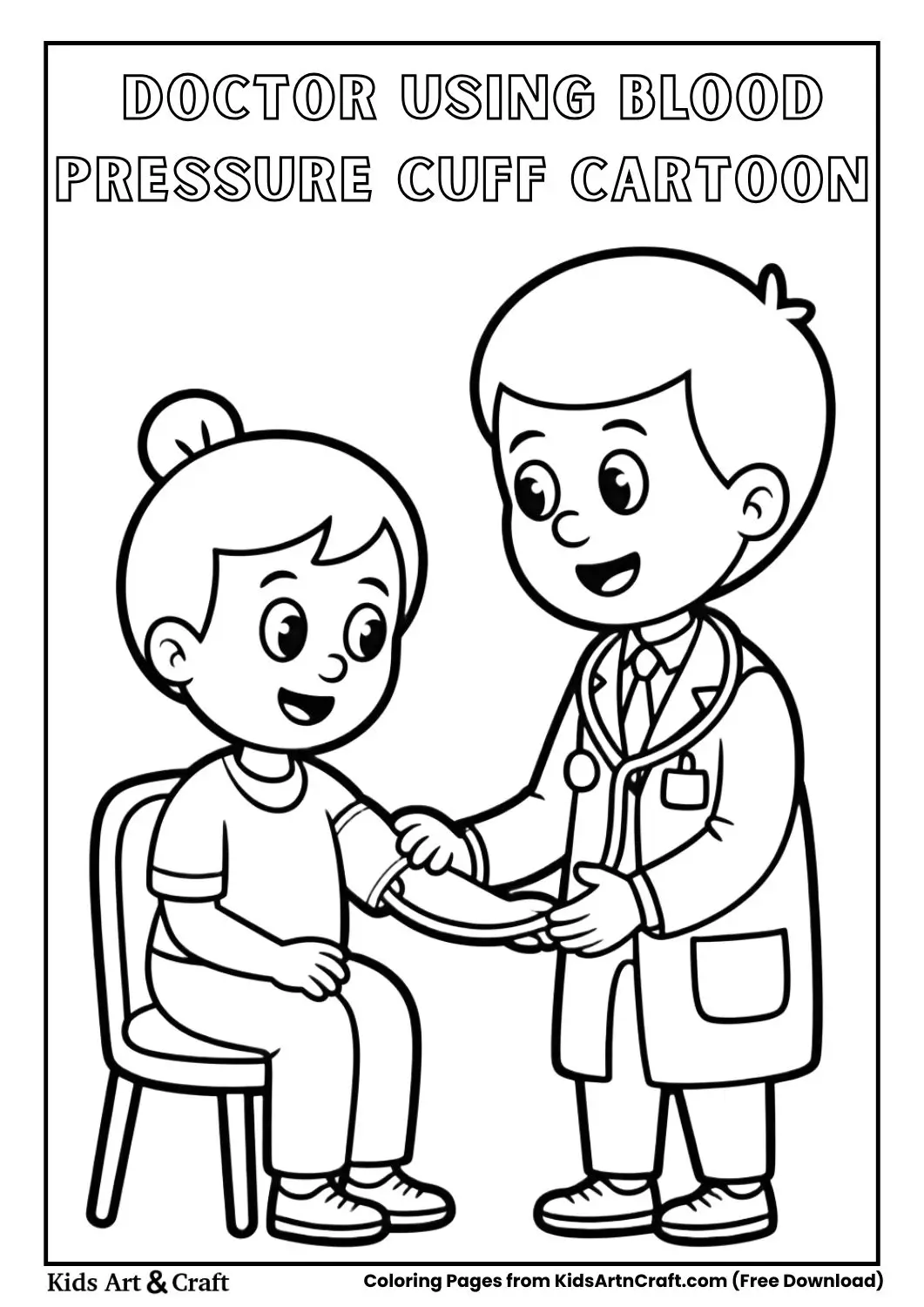 doctor using blood pressure cuff cartoon coloring page
