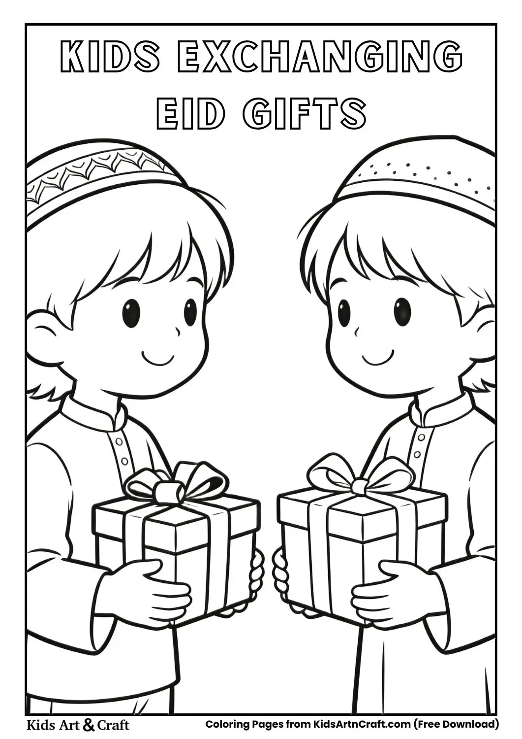 Children giving Eid presents black and white
