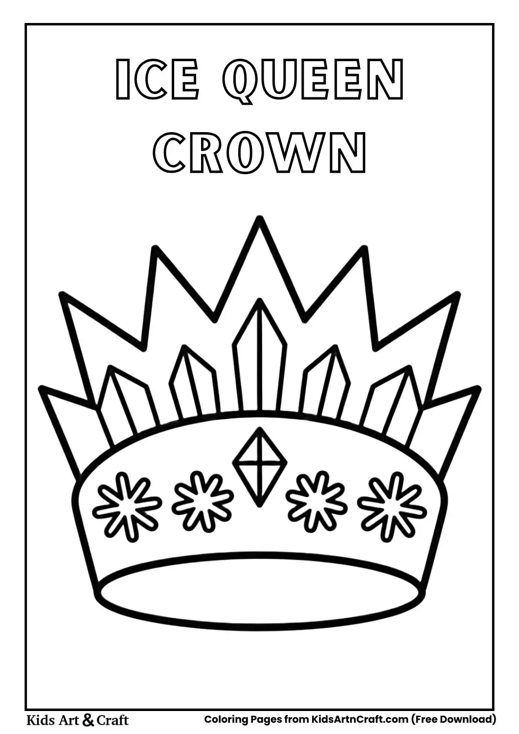 ice queen crown with snowflakes black and white coloring page