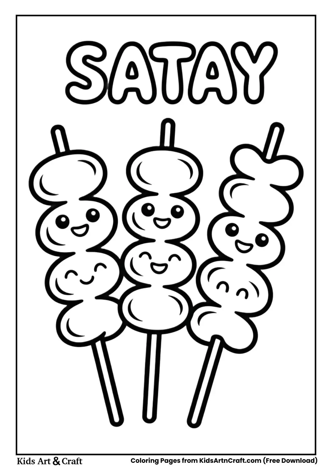 cute satay skewers smiling kawaii coloring page