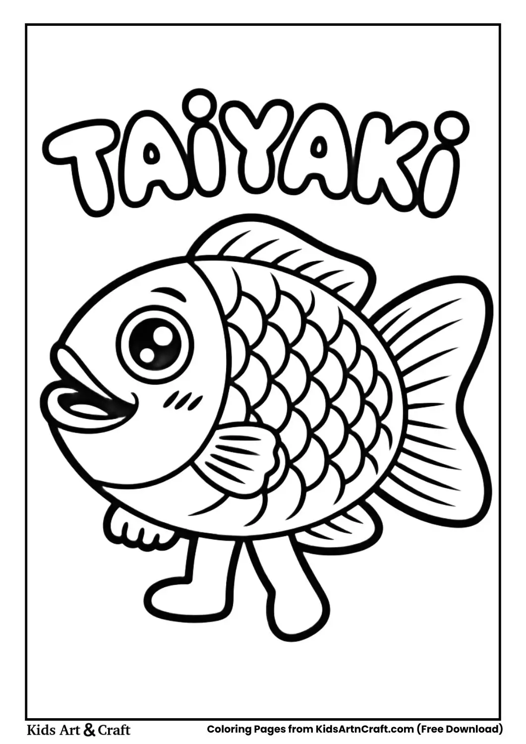 cute smiling taiyaki fish shaped pastry coloring page