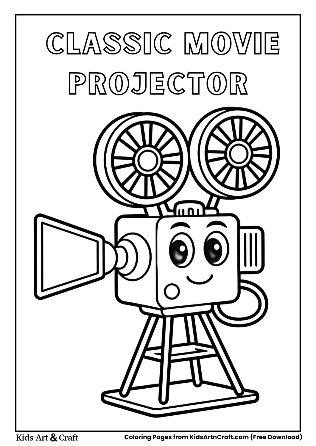 vintage movie projector line art coloring page