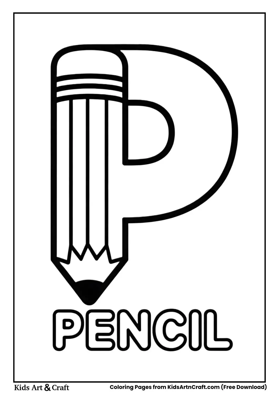 P for Pencil coloring page with simple pencil