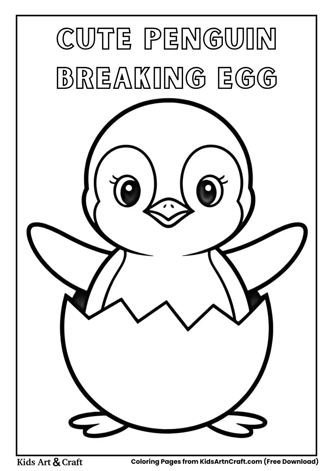 baby penguin breaking egg shell cartoon coloring page