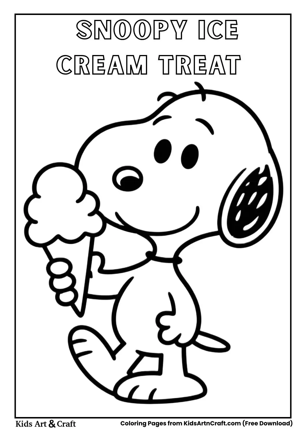 Snoopy holding ice cream cone simple coloring page