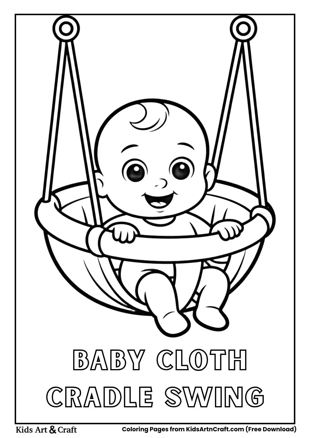 baby resting in cloth cradle swing coloring page