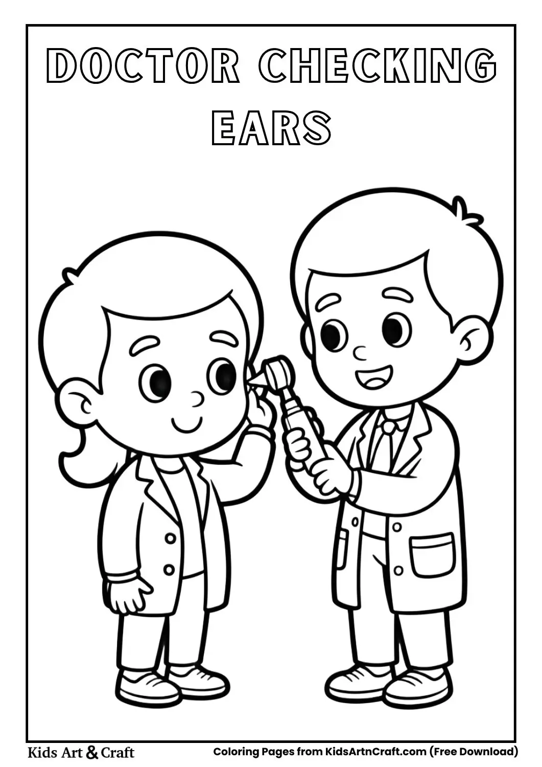 doctor using otoscope to check ears coloring page