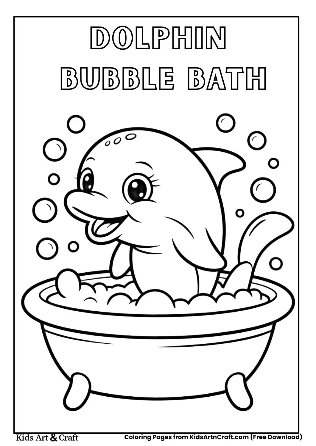 baby dolphin playing in bubbly bathtub coloring page