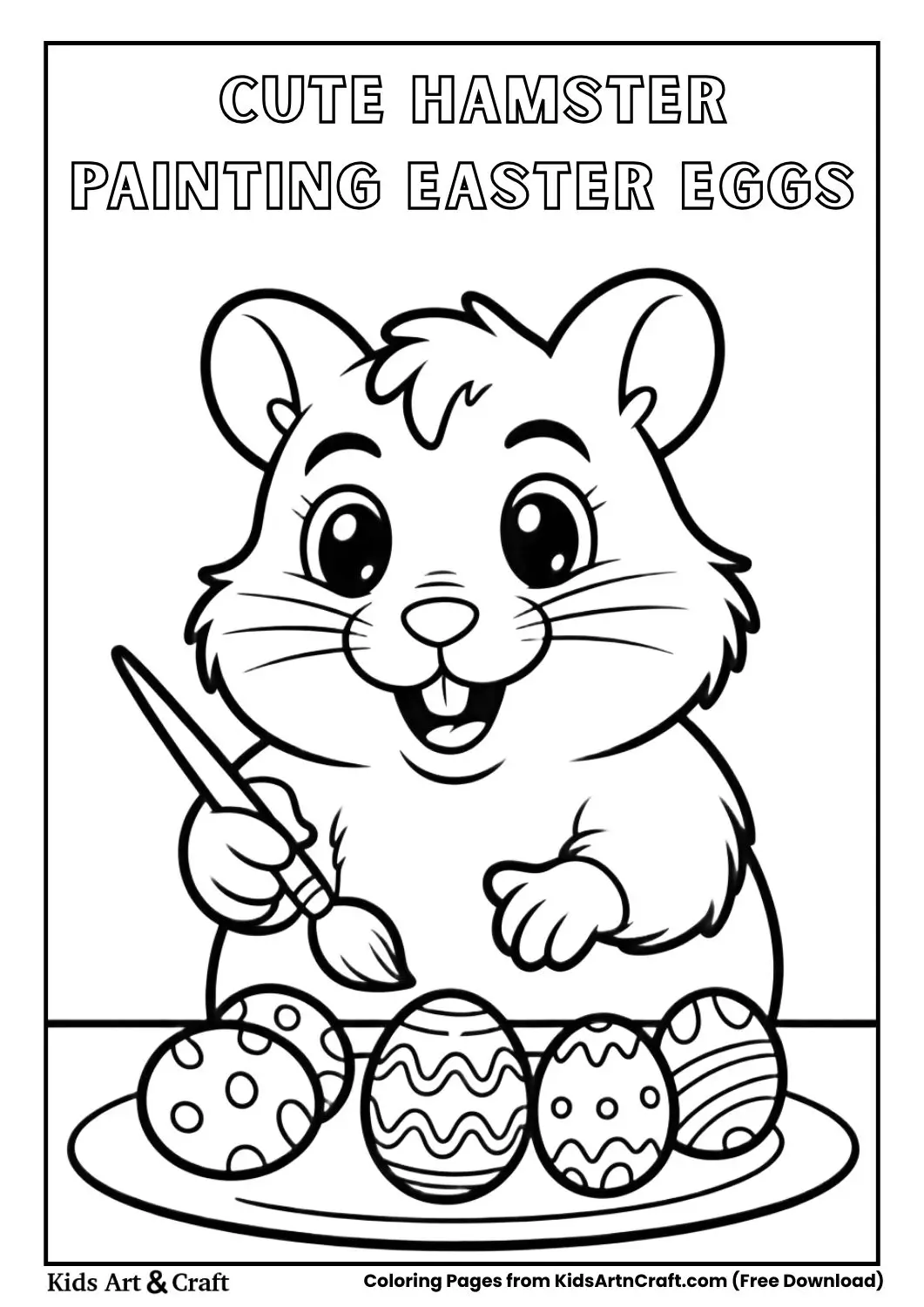 cute hamster painting easter eggs cartoon coloring page