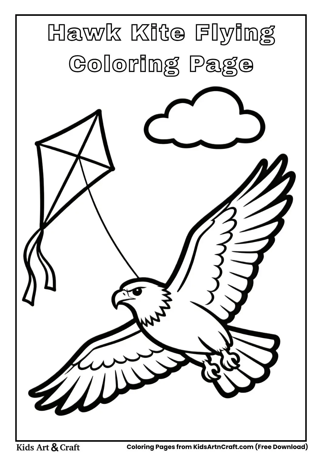 Hawk flying kite black and white coloring sheet