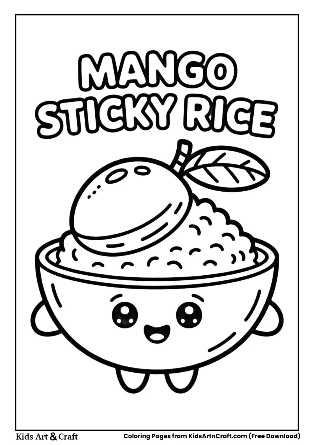 cute mango sticky rice dessert kawaii coloring page