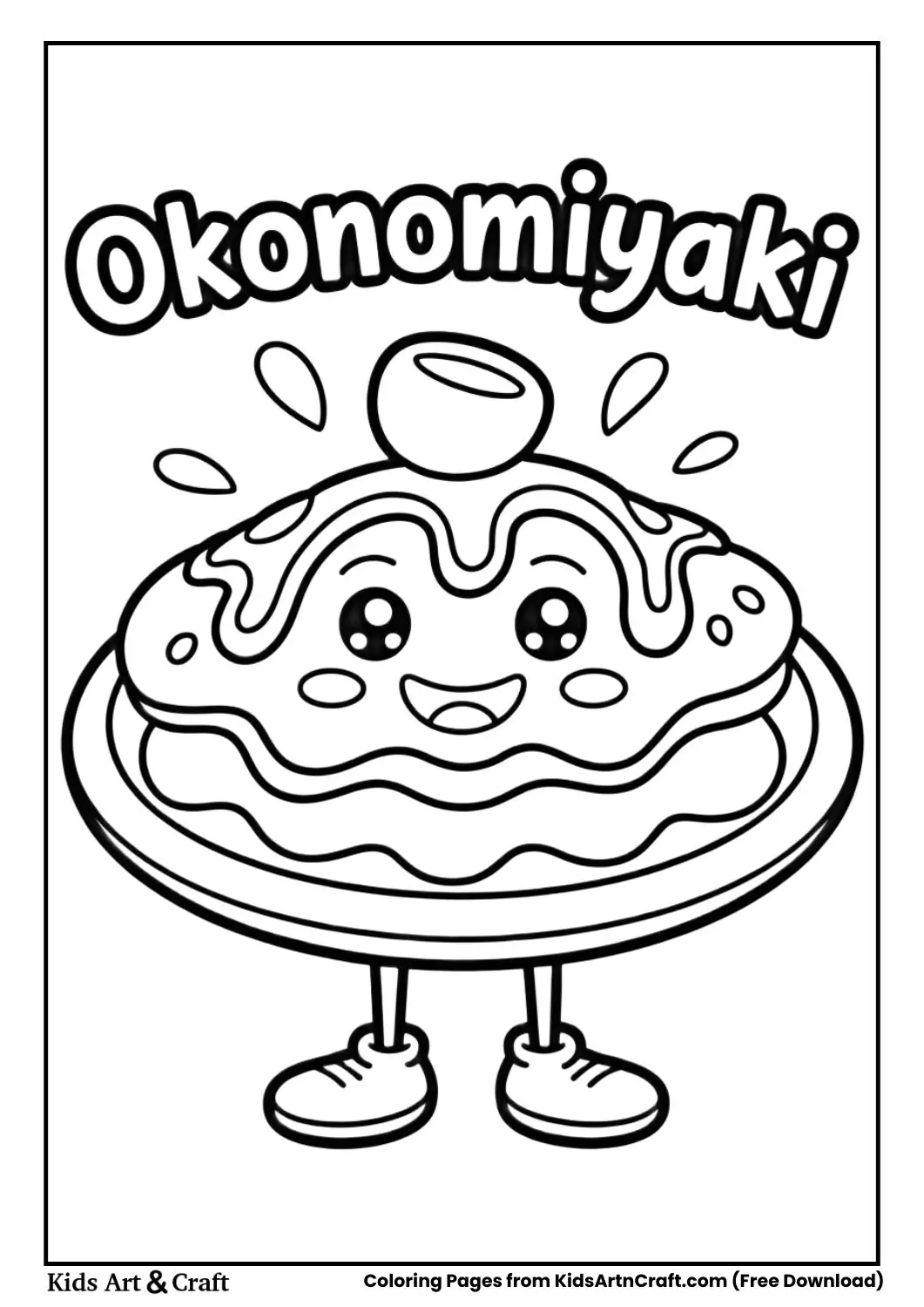 cute smiling okonomiyaki pancake coloring page