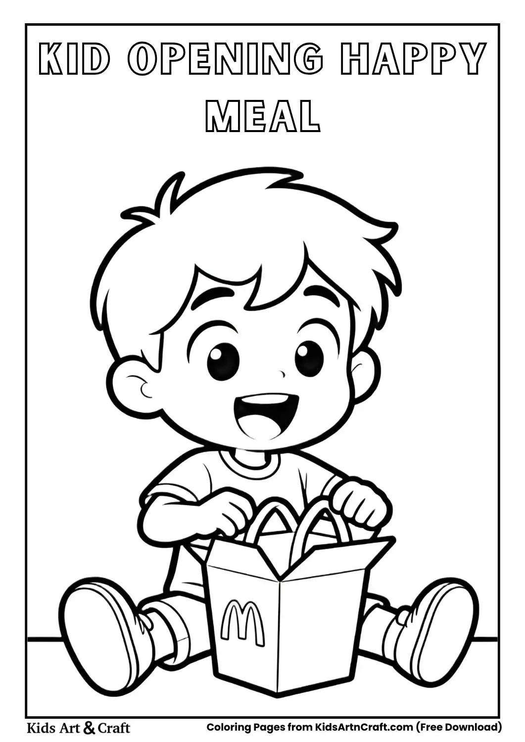 Child opening Happy Meal box with excitement coloring page