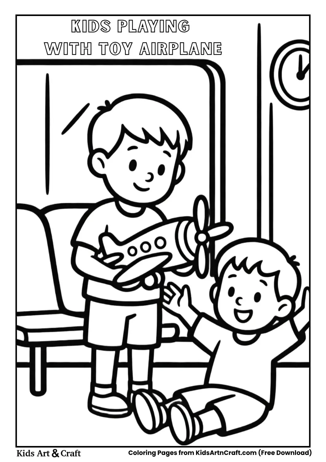 Kids playing with toy airplane in waiting area