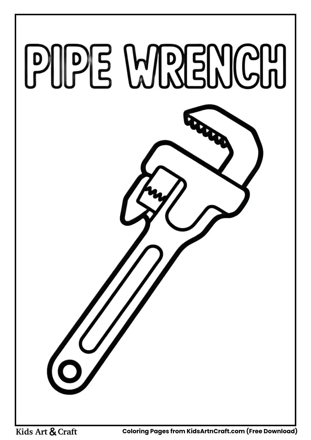 Simple pipe wrench coloring sheet with label above