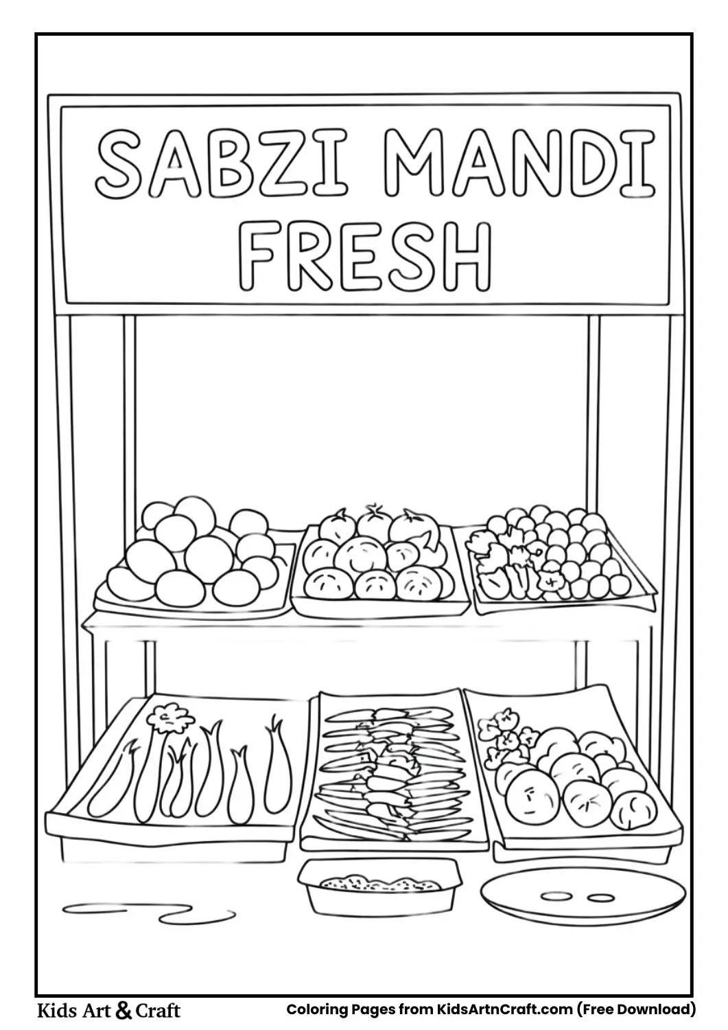 Sabzi Mandi Fresh traditional vegetable stall coloring page
