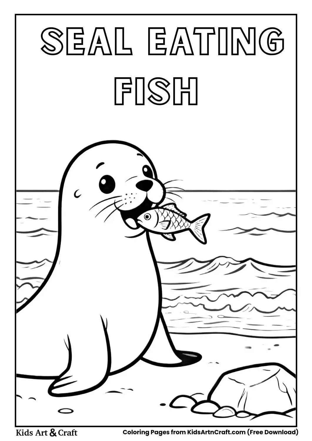 Seal eating fish ocean coloring page for kids