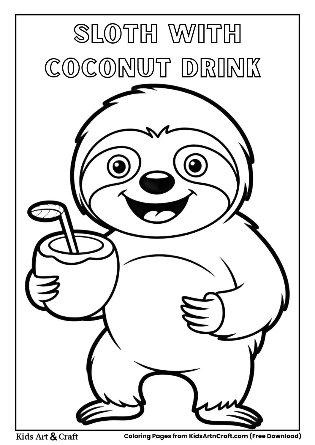 Sloth holding a coconut drink with a straw