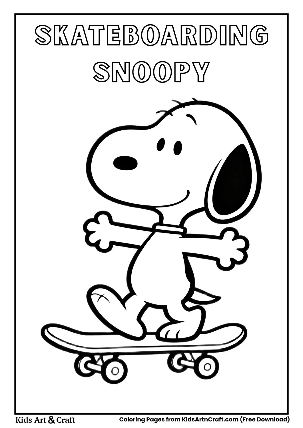Snoopy riding skateboard cartoon coloring page