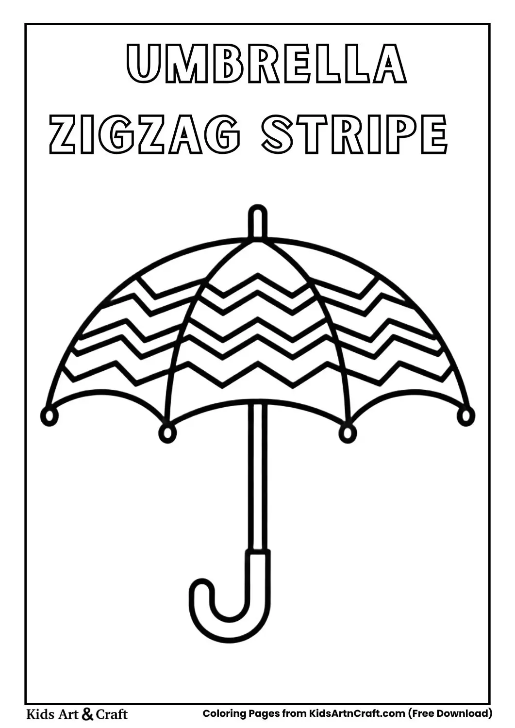 simple umbrella with zigzag stripe patterns black and white coloring page