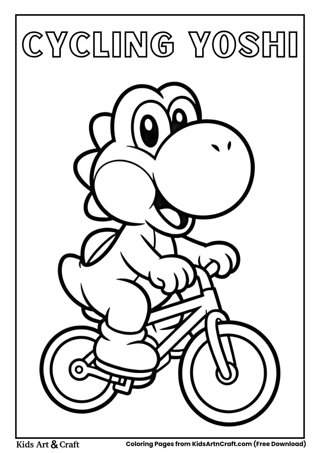 Yoshi riding bicycle simple outline