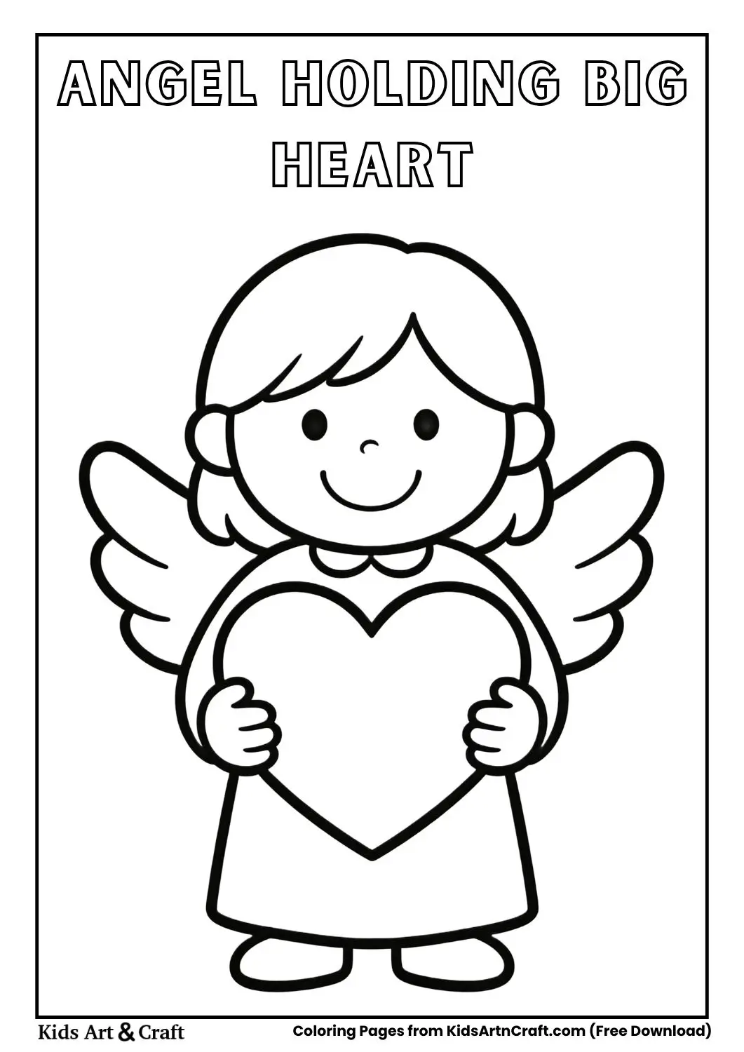 Cute angel holding large heart simple coloring page