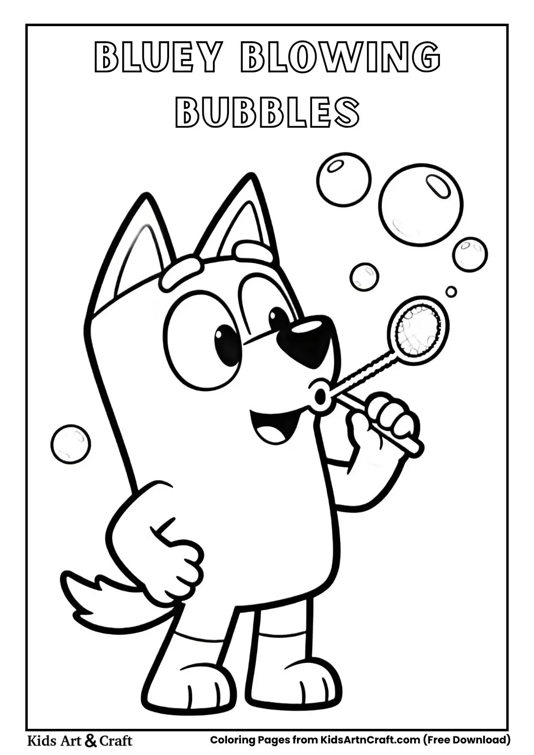 Bluey blowing soap bubbles coloring page