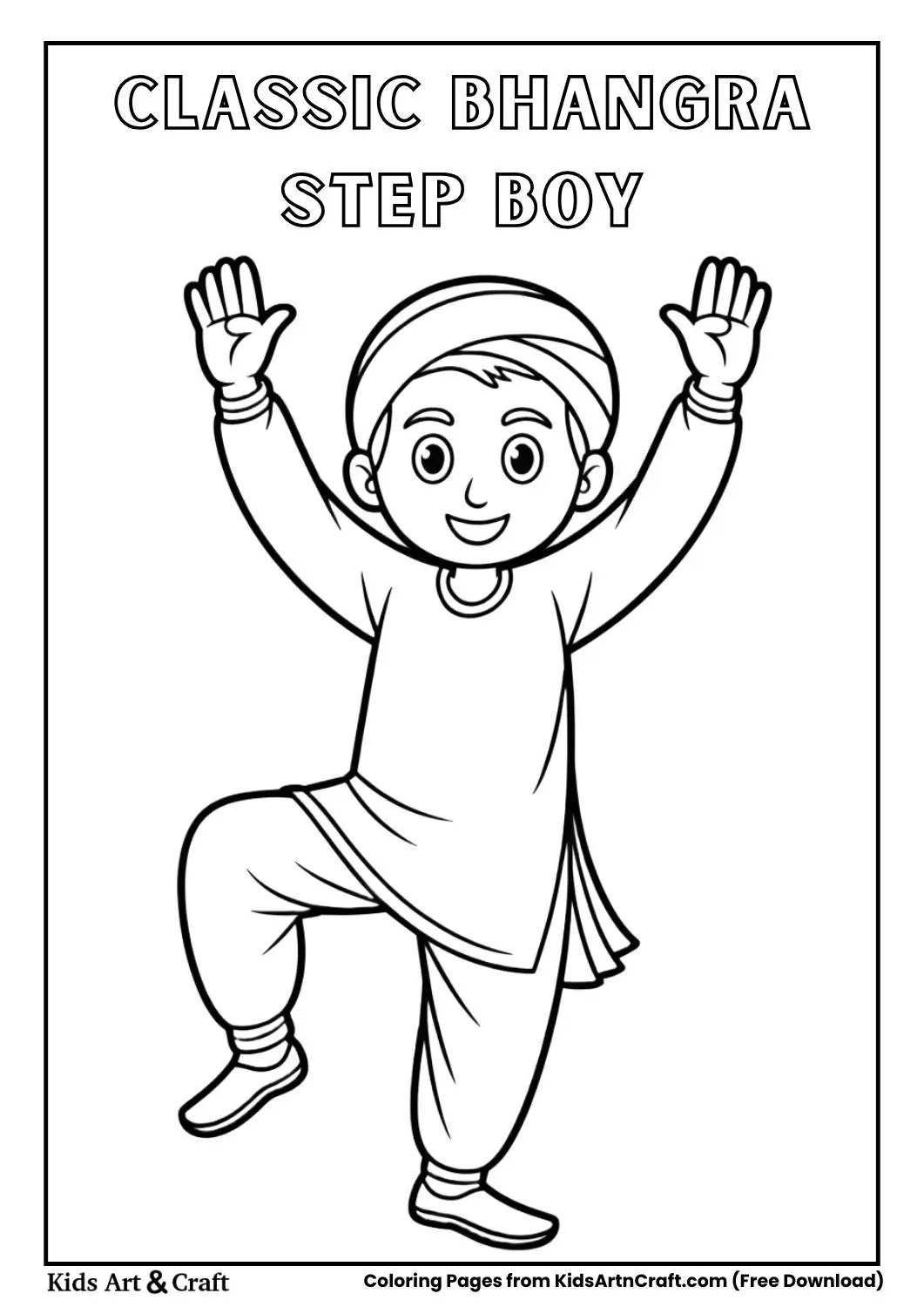 punjabi boy performing classic bhangra step coloring page