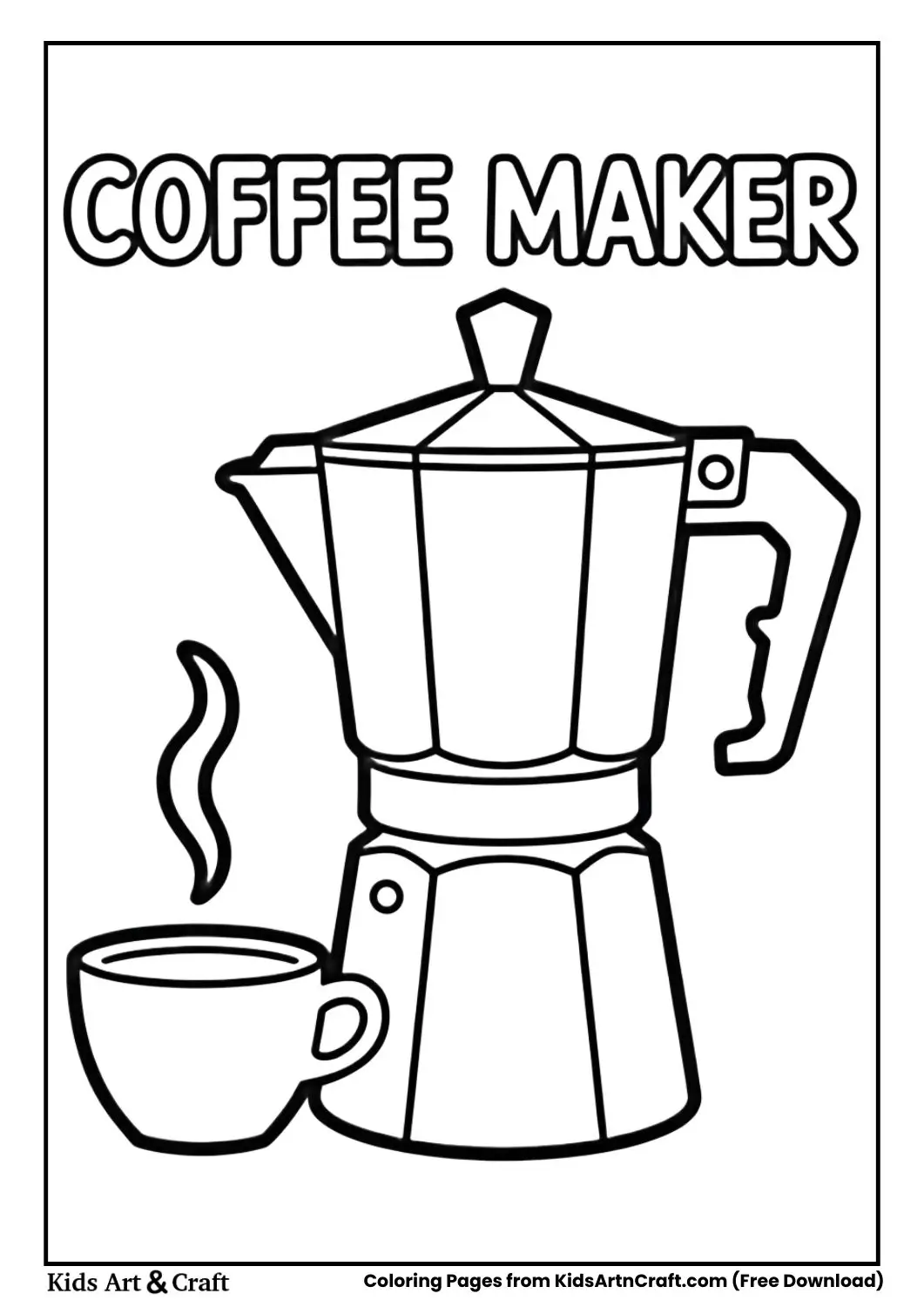 Coffee maker coloring page with cup for kids