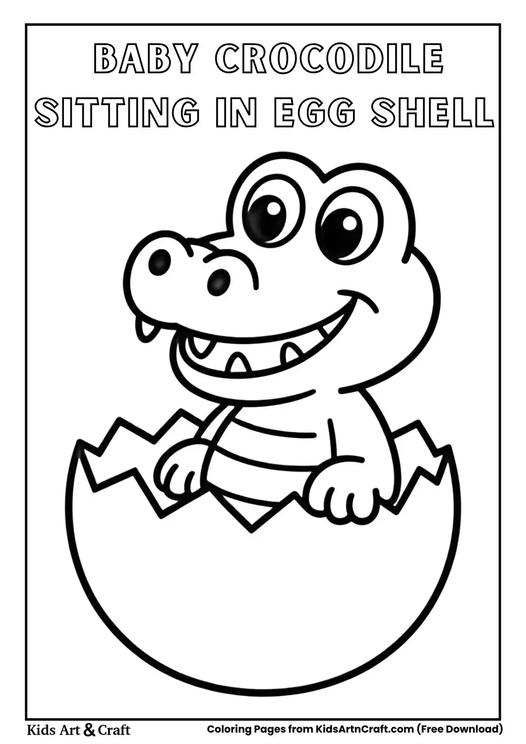 baby crocodile sitting in eggshell cartoon coloring page