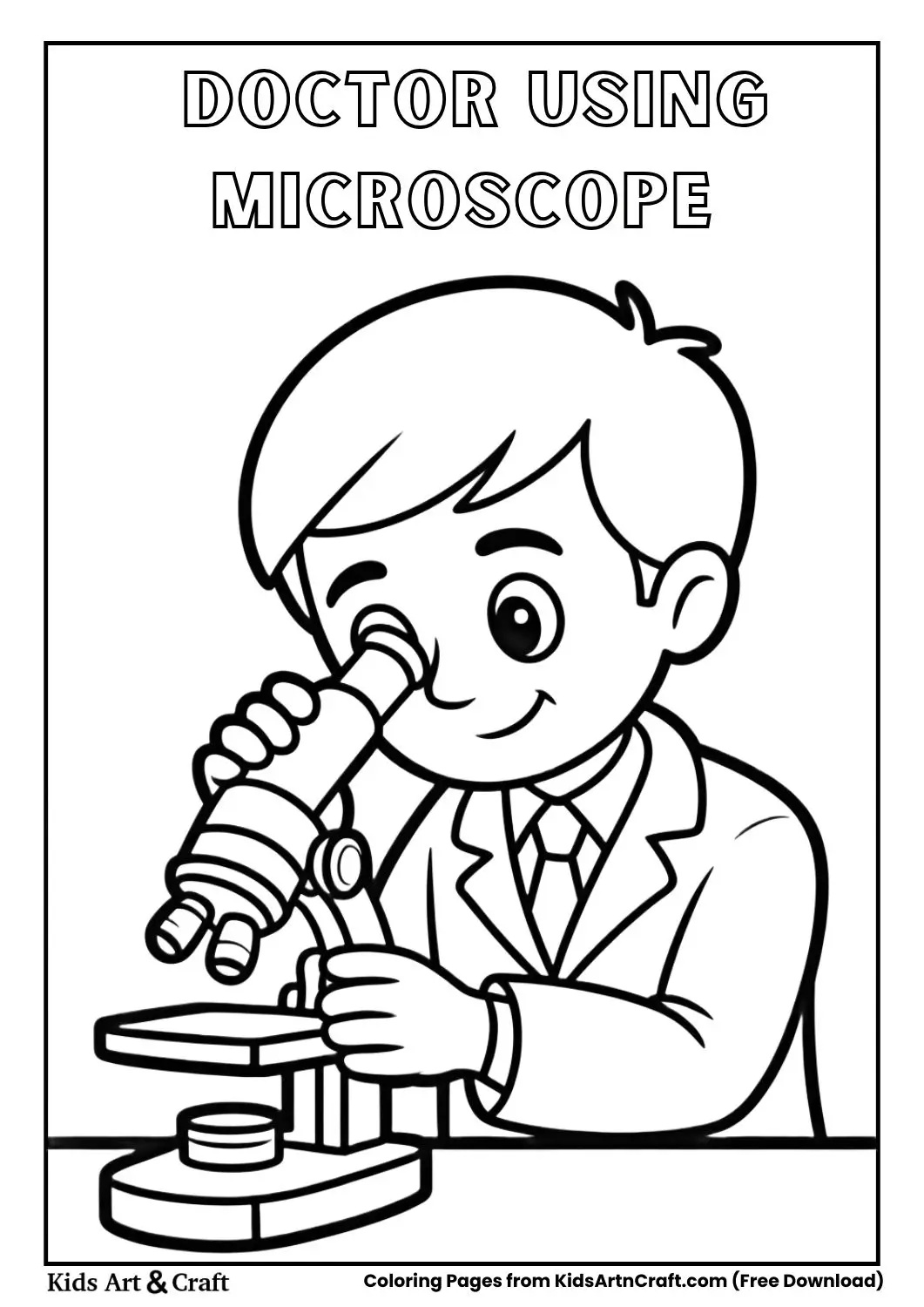 doctor looking through microscope cartoon coloring page