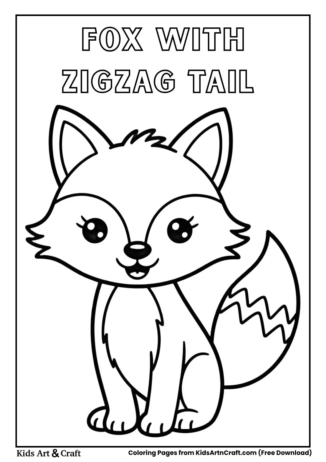 cartoon fox with zigzag tail pattern black and white coloring page