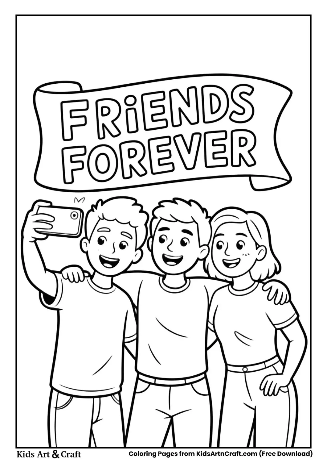 friends taking selfie together best friends forever coloring page