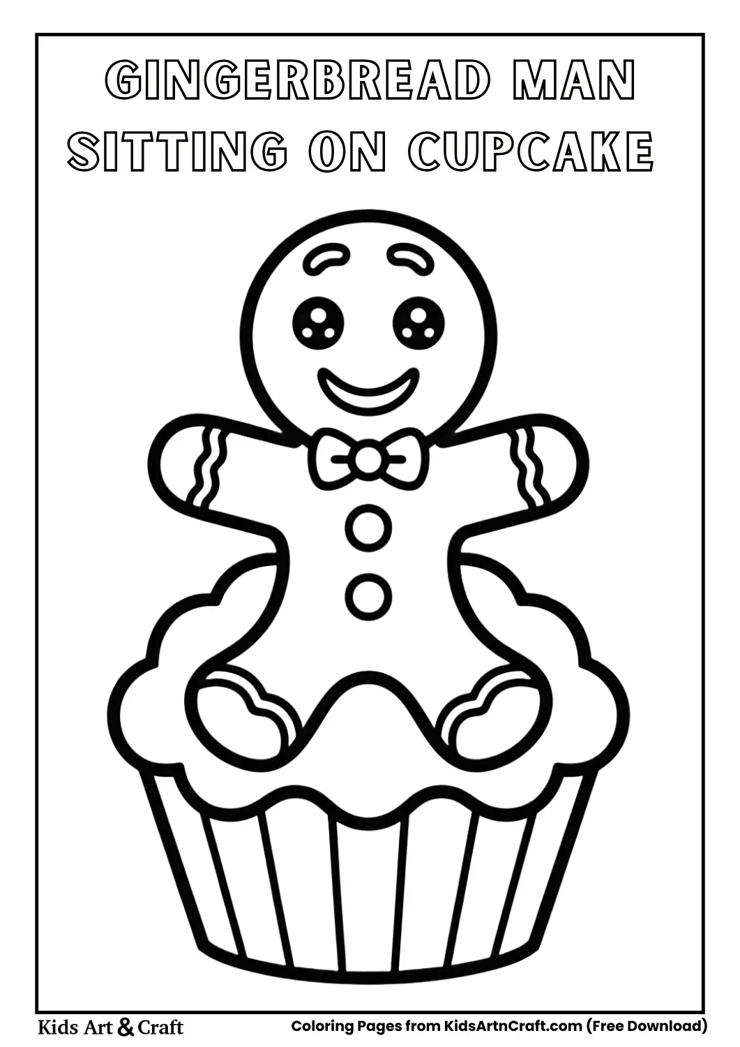 gingerbread man sitting on cupcake bakery coloring page