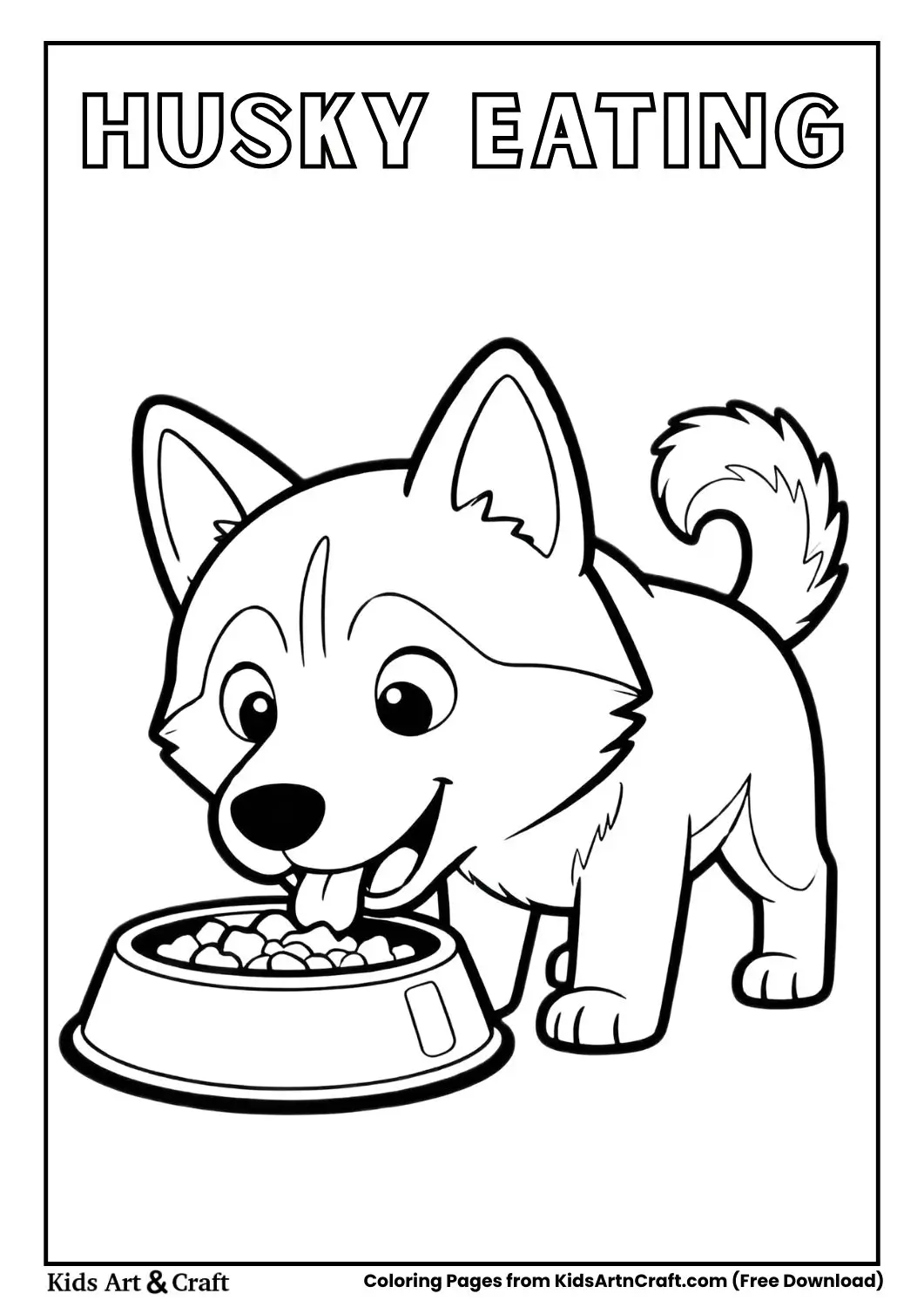 Husky eating from bowl simple coloring page