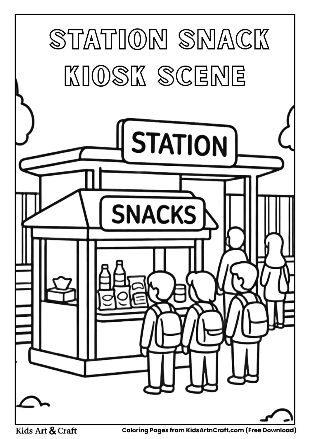 Small kiosk selling snacks at railway station with passengers