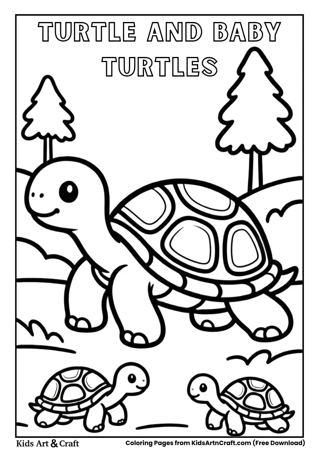 turtle with baby turtles coloring page