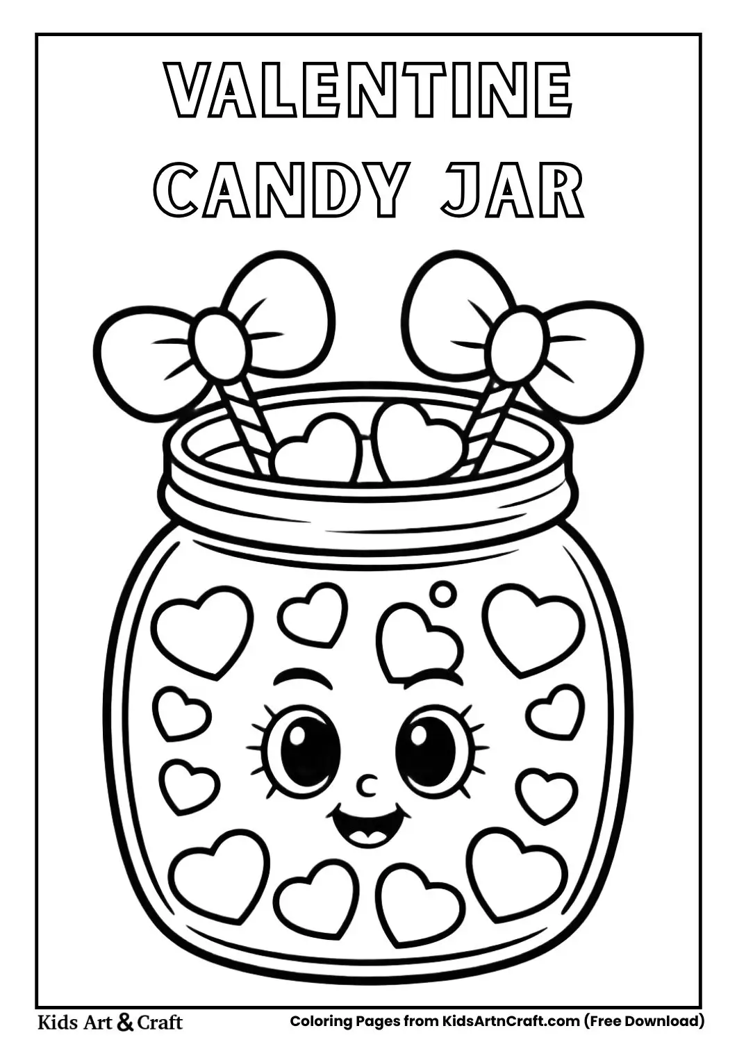 valentine candy jar with heart candies coloring page