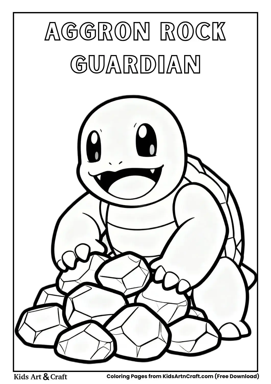 Aggron protecting pile of rocks cartoon coloring page