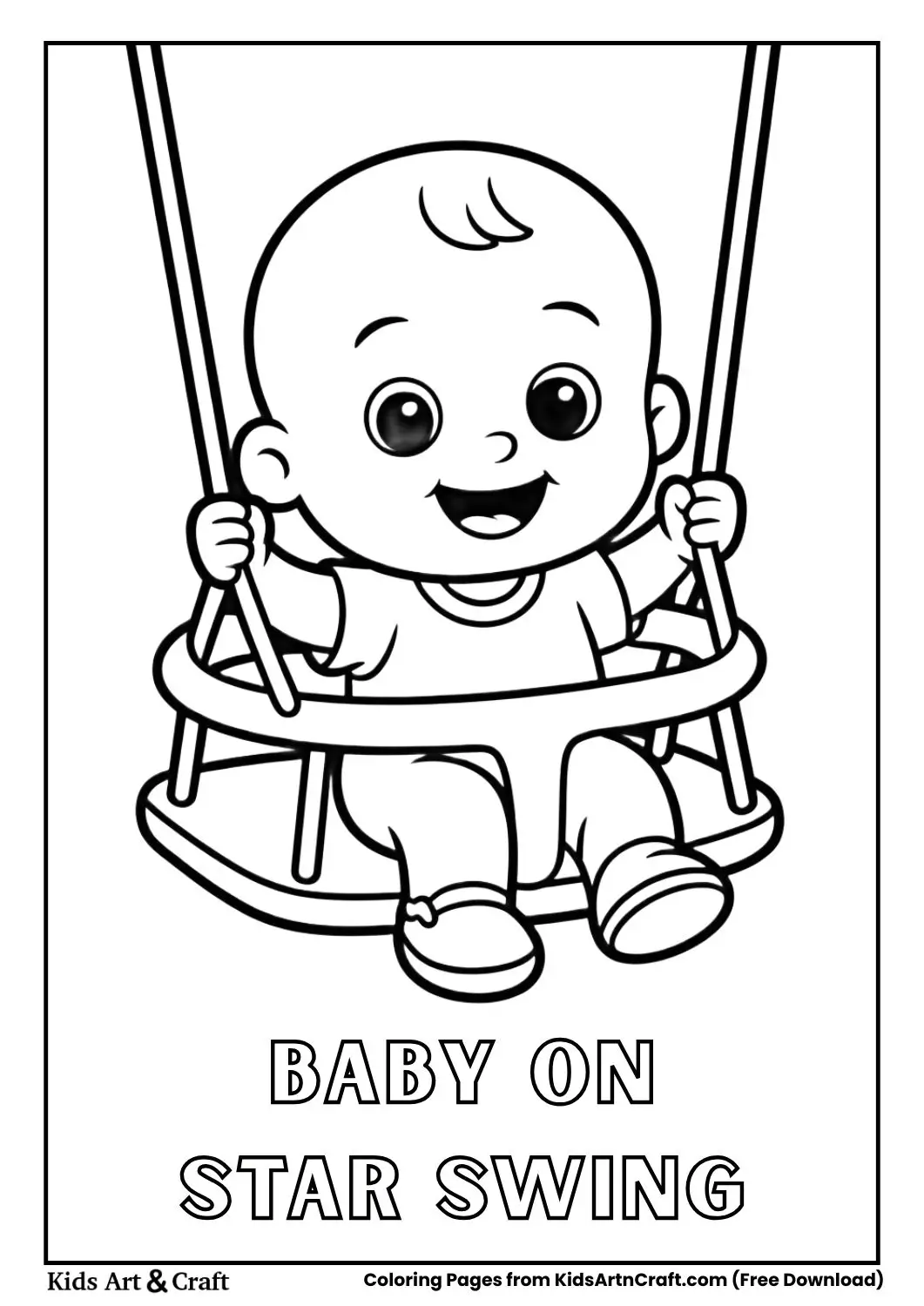 baby sitting on star shaped swing seat coloring page